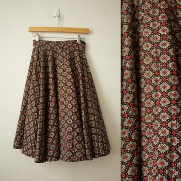 Vintage 50s Black and Red Quilted Circle Skirt 