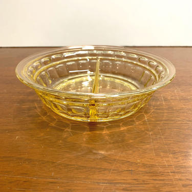 Vintage Yellow Amber Glass Depression Glass Elegant Divided Dish 