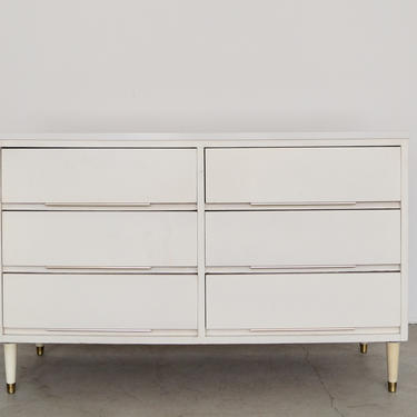 Lovely 1950's Mid-century Modern Lowboy Dresser in White &amp; Gold - Original Lacquer Finish! 