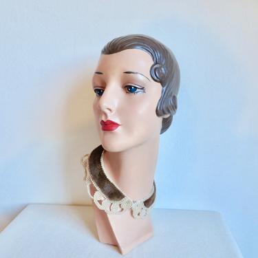 Vintage 1950's Pearl Beaded and Mink Fur Sweater Collar Retro 50's Accessories Rockabilly Swing 
