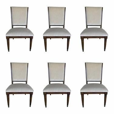 Drexel Heritage Modern White Velvet Dining Chairs - Set of 6