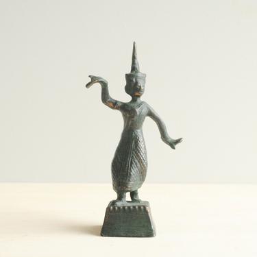 Vintage Bronze Thai Temple Dancer Figurine, Dancing Woman Statue 