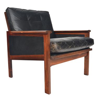 Danish Mid Century Modern Rosewood + Leather Capella Lounge Chair by Illum Wikkelsø 