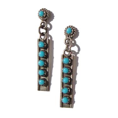Vintage Zuni Snake Eyes Earrings Sterling Silver Turquoise Drops 