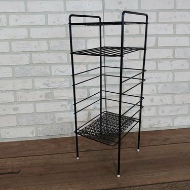 Mid Century Black Wire Record/Magazine/Telephone Side Table 