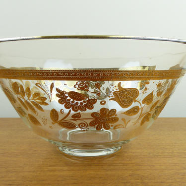 Vintage Culver Glass Serving Punch Bowl | Chantilly Floral Design | 22K Gold | 1960s 1970s 
