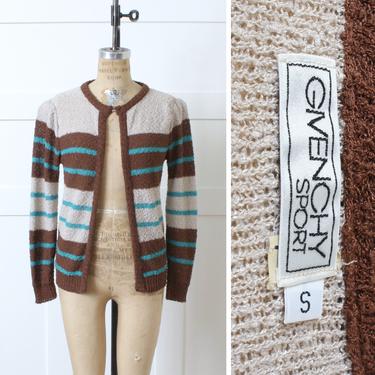 vintage 1970s 80s designer Givenchy sweater • open fit puff sleeve cardigan • textured boucle knit 