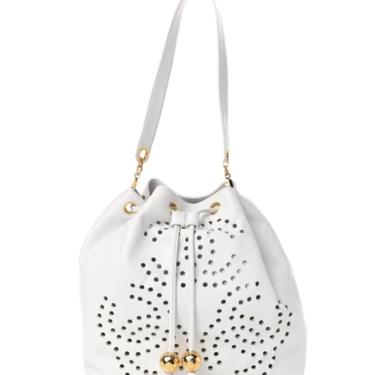 Vintage CHANEL 1994 Large triple CC's Perforated Monogram White Caviar Leather Bucket Handbag Tote Shoulder Purse Bag w/ CC Charms 