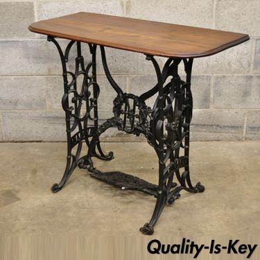 Naumann Cast Iron Victorian Sewing Machine Base with Wood Top Console Small Desk