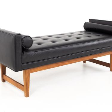 Lawrence Peabody for Selig Mid Century Tufted Black Leather Upholstered Bench - mcm 