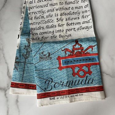 Vintage Ulster Weavers Irish Linen Tea Towel, Bermuda Souvenir, Why is a Ship Called a She? 