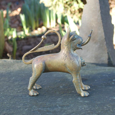 Antique Bronze Cat / Lion / Tiger Figural Oil Lamp ~ Cigar ~ Cigarette Table Lighter w/ original Rare Wick Feed ~ Erhard &amp; Söhne? ~ WMF? 