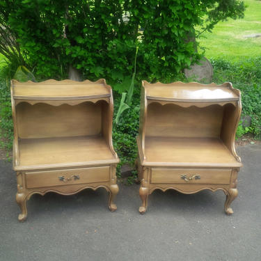 Nightstands PAIR  French Provincial Vintage Wood Bedside Tables 2/  Custom PAINT to ORDER Vintage Poppy Cottage Painted Furniture 