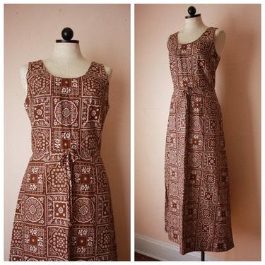 70s Deadstock Brown Bandana Print Maxi Dress Size S / M 