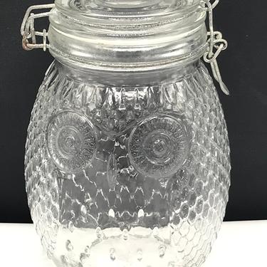 Vintage Owl  Lidded Hermetically Sealed Glass Storage Jar- Great Condition- Chip Free 