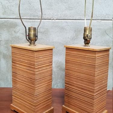 Paul Frankl Combed Fir Table Lamps - a Pair 