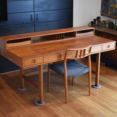 Newly-restored Jens Quistgaard for Peter Lovig teak&quot;flip-top&quot; partners desk 