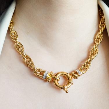 alice chunky gold chain link necklace, gold statement necklace, chunky gold necklace with cz stone, gold chain necklace, gold link necklace 
