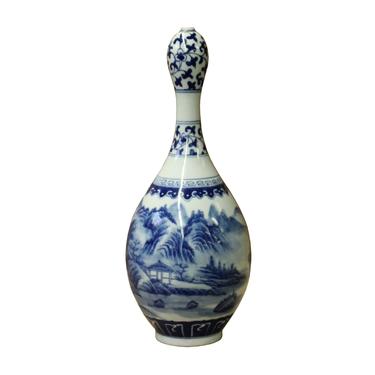 Chinese Blue White Porcelain Scenery Graphic Bulb Shape Vase ws1106E 