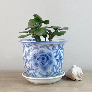 Chinoiserie Blue White Ceramic Planter Indoor Plant Pot 