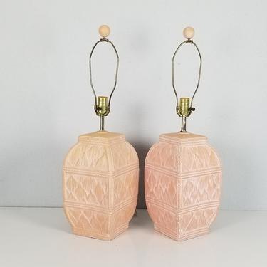 1970s Palm Beach / Hollywood Regency Style Faux Terracotta Finish Table Lamps - a Pair 