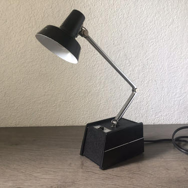 Vintage Black Mobilite Desk Lamp, Black Mid Century Mod Light w/ Hi Lo Settings 