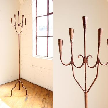 Wrought Iron Candelabra Floor Tall Patinated Bronze Spanish Revival 