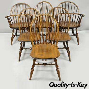Set of Six Maple Nichols &amp; Stone American Colonial Windsor Spindle Dining Chairs