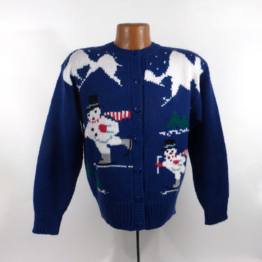 Ugly Christmas Sweater Vintage Cardigan Snowman Holiday Tacky Women's size S 