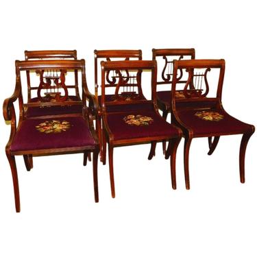 Antique Chairs, Dining, Set of 6 Mahogany Dining Chairs With Needlepoint Seats!!
