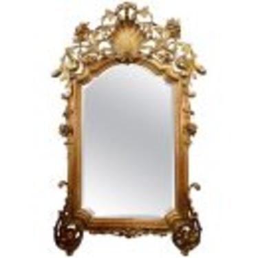 Antique Carved and Giltwood Large Scale French Rococo Mirror