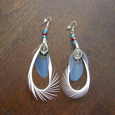 White and Blue feather earrings