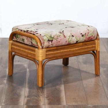 Victorian Style Bentwood & Rattan Floral Ottoman