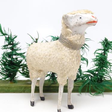 Antique Large 3 3/4 Inch 1930's German Wooly Sheep, for Putz or Christmas Nativity, Vintage Farm Lamb 