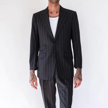 Vintage Yves Saint Laurent Rive Gauche Tom Ford Era Charcoal Pinstripe Suit | Made in Italy | Size 38R | 2000s Y2K YSL Designer Mens Suit 
