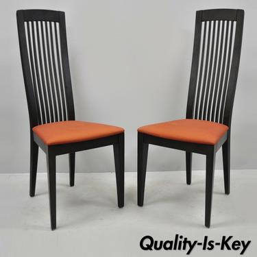 Pair of Black Danish Modern Style Slat Back Italian Dining Chairs by S.P.A Tonon