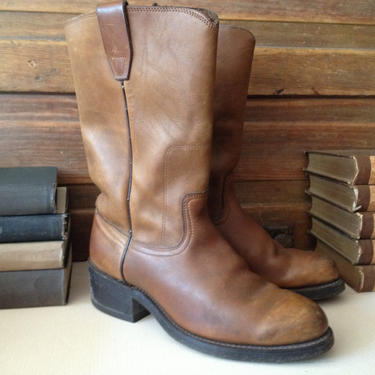 Vintage Handcrafted Leather Roper Boots ~ Chestnut Brown ~ Mens 8.5 EE 
