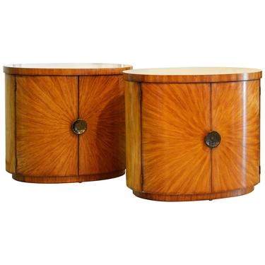 Pair of Art Deco Style Oval Mahogany Cabinet-Tables Inspired by Andre Arbus