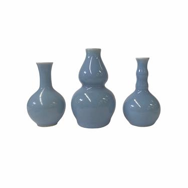 3 x Chinese Clay Ceramic Pastel Blue Color Wu Small Vase Set ws1530E 