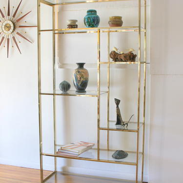 Mid Century Modern Brass and Glass Shelving Unit