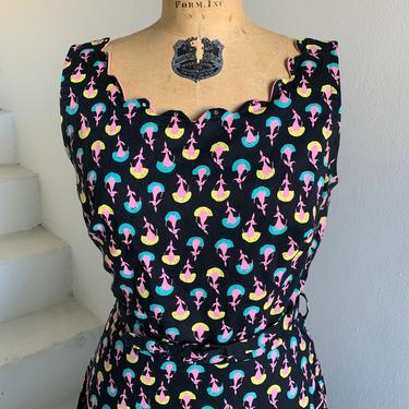 1950s Cotton Novelty Print Dress Pink Chihuahua Dog Lover 34 Bust Vintage 