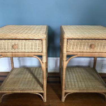 Vintage Pair wicker bedside table night stands 