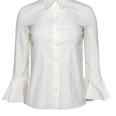 Michael Kors Collection - White Cotton Collared Bell Sleeve Blouse Sz 2
