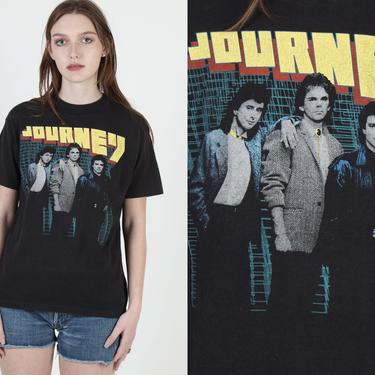 Journey Band T Shirt / 1984 Raised On Radio Tour Tee / Vintage 80s Concert Rock Band / 50 50 Black T Shirt Medium M 