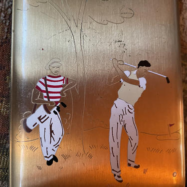 Vintage 1950s Golfers Golfing Gold Cigarette Case by Elgin 