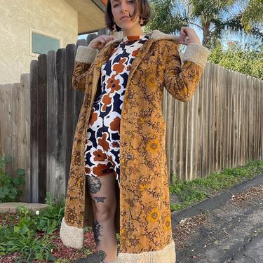1970s vintage floral tapestry coat with Sherpa lining 
