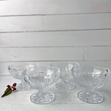 Vintage Cristal D&#39; Arques Footed Dessert Bowls, Set of 4 // Vintage Paris Crystal Longchamp Wine Glasses // Perfect Gift 
