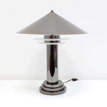 Postmodern Italian Deco Table Lamp Chrome Stepped Italy Italian 
