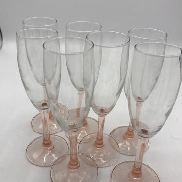 Lovely Vintage (7) Arcoroc France Champagne Glasses Flutes set Pink Stemmed -Great  Condition 