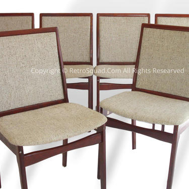 6 Danish Modern Rosewood &amp; Upholstery Side Dining Chairs, Vintage Text Call Offeres 571 330 0810 